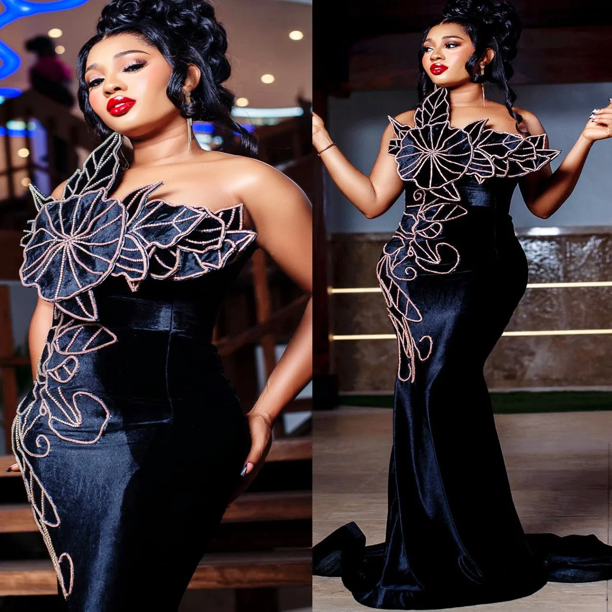 2024 Plus Size Mermaid Black Prom Dresses Florals Beaded Velvet Evening Formal Party Second Engagement Birthday Gowns Dress ZJ16
2024 Plus Size Mermaid Black Prom Dresses Florals Beaded Velvet Evening Formal Party Second Engagement Birthday Gowns Dress ZJ16