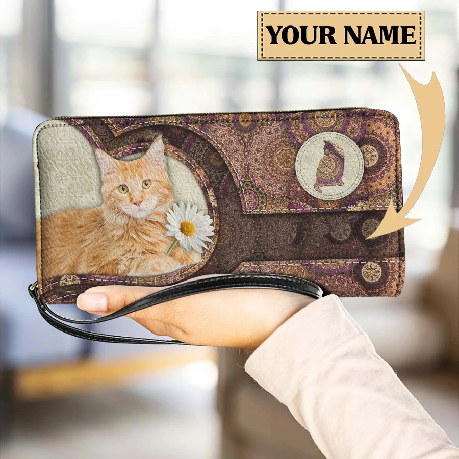 

Длинный кожаный кошелек с милыми кошками для женщин, роскошный брендовый бумажник на запястье, кредитница, Женский кошелек с индивидуальным дизайном, клатч с вашим именем