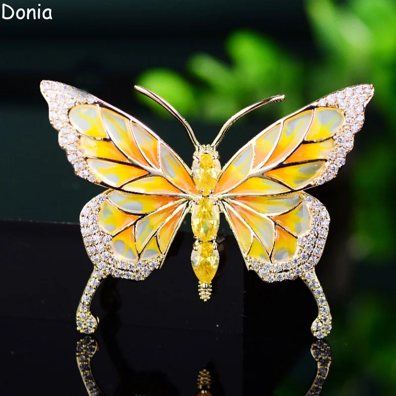 

Donia Jewelry Fashion Enamel Titanium Steel Micro-Inlaid AAA Zircon Butterfly Brooch Luxury Retro Insect Pin