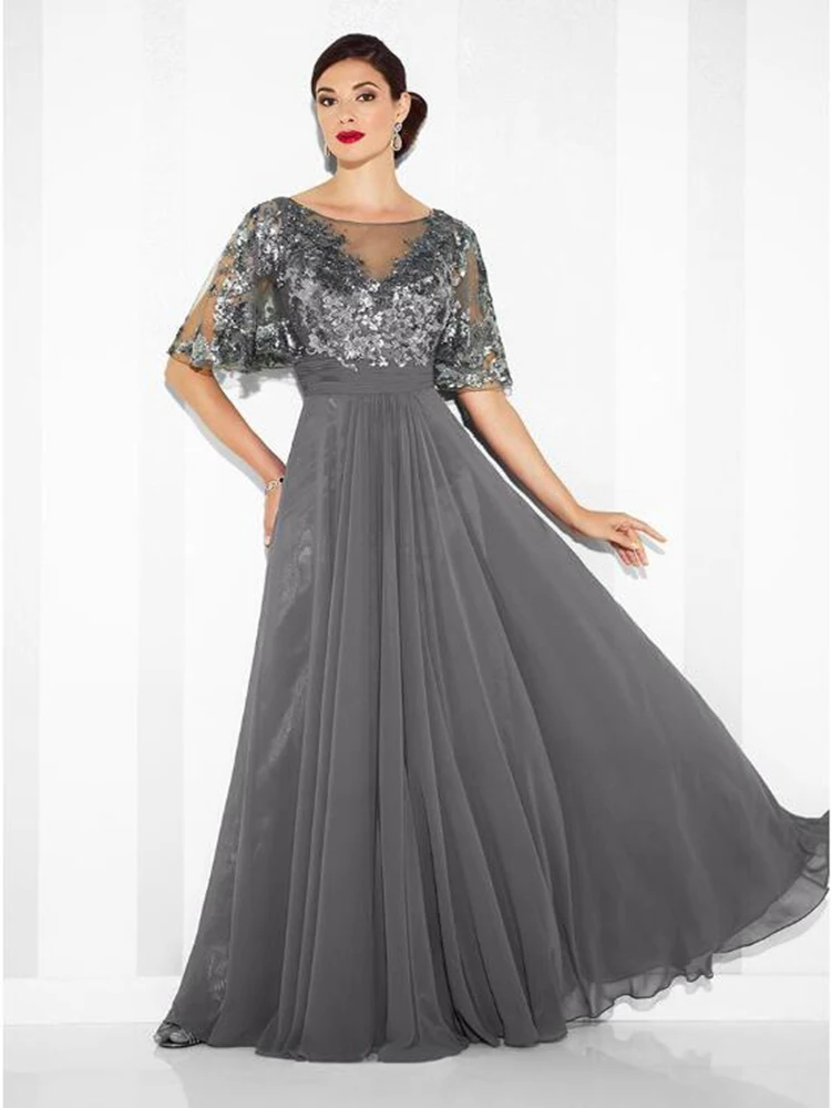 Charming Gray Sequined Boat Neck Mother of the Bride Dresses Half Sleeve Chiffon Back Out Wedding Party Gowns 2021 New Arrival
Charming Gray Sequined Boat Neck Mother of the Bride Dresses Half Sleeve Chiffon Back Out Wedding Party Gowns 2021 New Arrival