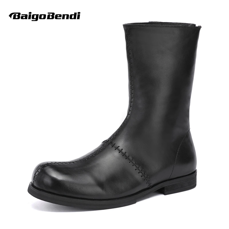 European Size 38-44 Trendy Men's Retro Soft Leather Zipper Mid-calf Boots Knight All Black Cool Autumen Winter Shoes Male
European Size 38-44 Trendy Men's Retro Soft Leather Zipper Mid-calf Boots Knight All Black Cool Autumen Winter Shoes Male