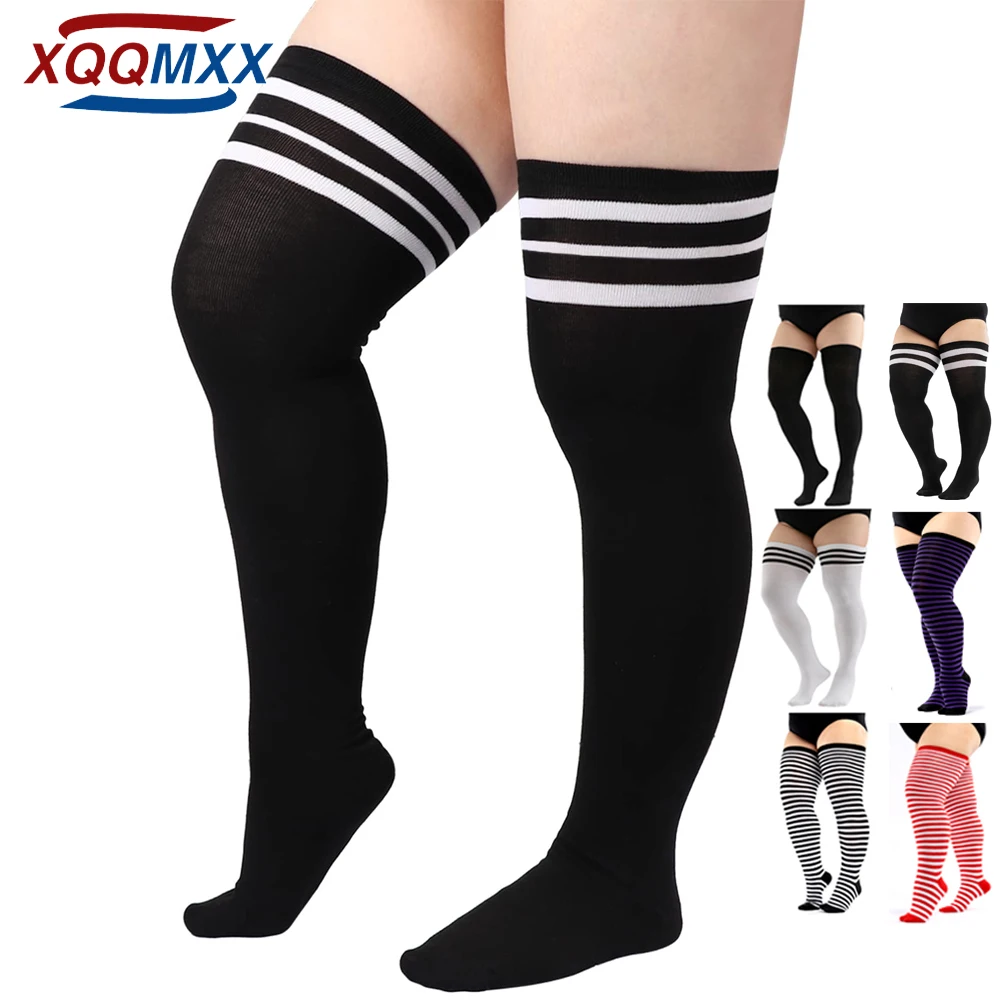 

1Pair Plus Size Womens Thigh High Socks for Thick Thighs- Extra Long Striped Thick Over the Knee Socks- Leg Warmer Boot Socks