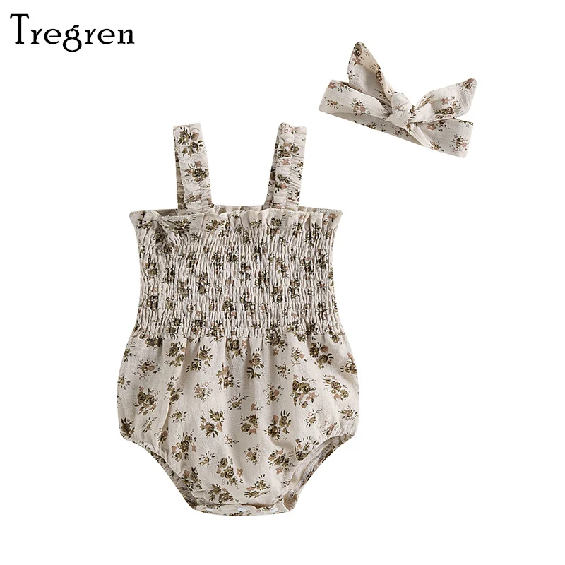 Tregren 0-24M Newborn Infant Baby Girls Romper Set Cute Flower Print Sleeveless Pleated Romper with Hairband Summer Jumpsuit
Tregren 0-24M Newborn Infant Baby Girls Romper Set Cute Flower Print Sleeveless Pleated Romper with Hairband Summer Jumpsuit