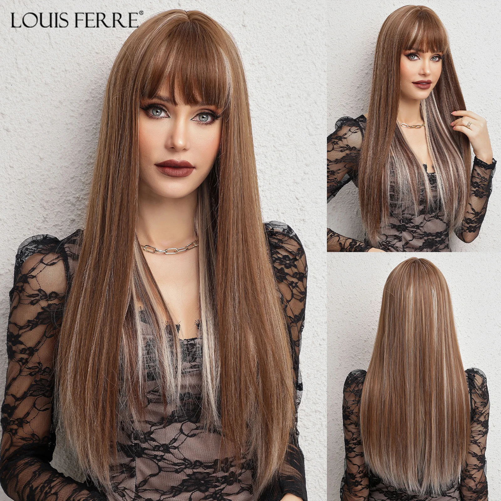 LOUIS FERRE Chocolate Brown With Blonde Highlight Synthetic Hair Long Straight Natural Wigs With Bangs Women's Cosplay Fiber Wig
LOUIS FERRE Chocolate Brown With Blonde Highlight Synthetic Hair Long Straight Natural Wigs With Bangs Women's Cosplay Fiber Wig