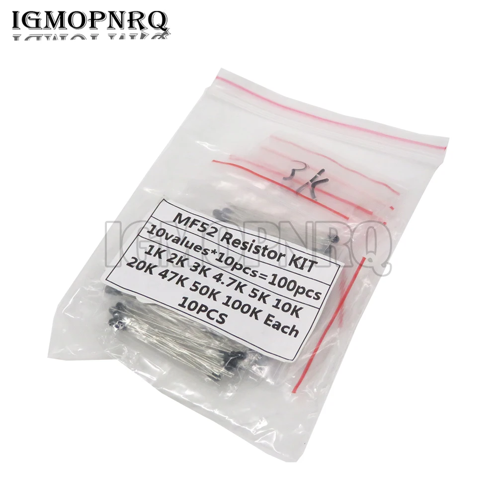 

100PCS NTC Thermistor Resistor Kit NTC-MF52AT 1K 2K 3K 4.7K 5K 10K 20K 47K 50K 100K +-5% 3950B 10value*10pcs