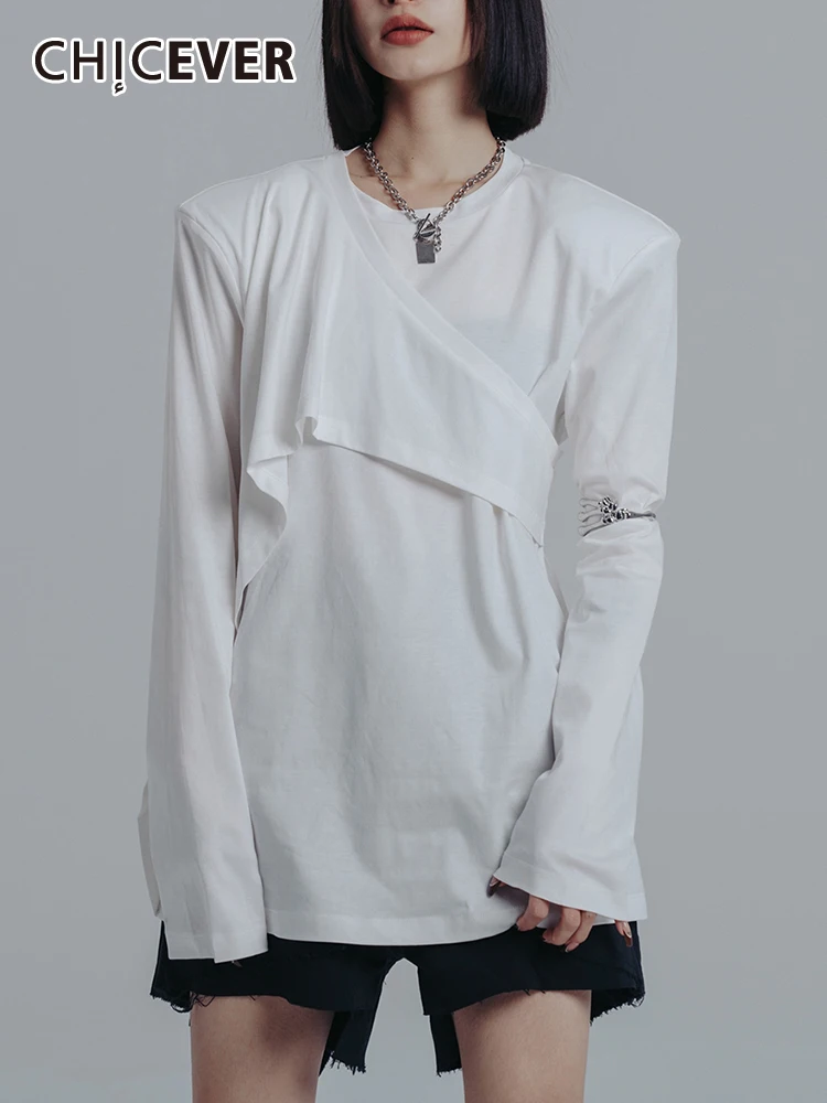 CHICEVER Minimalist Asymmetrical T Shirts For Women Round Neck Long Sleeve Korean Solid Loose T Shirt Female Autumn Clothing New
CHICEVER Minimalist Asymmetrical T Shirts For Women Round Neck Long Sleeve Korean Solid Loose T Shirt Female Autumn Clothing New