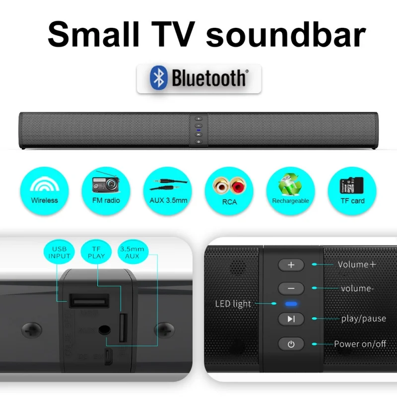 

BS-36 Home Foldable Detachable Small TV Echo Wall Wireless Bluetooth Sound Bar3D Stereo Surround Suitable for Computer TF/FM/TWS