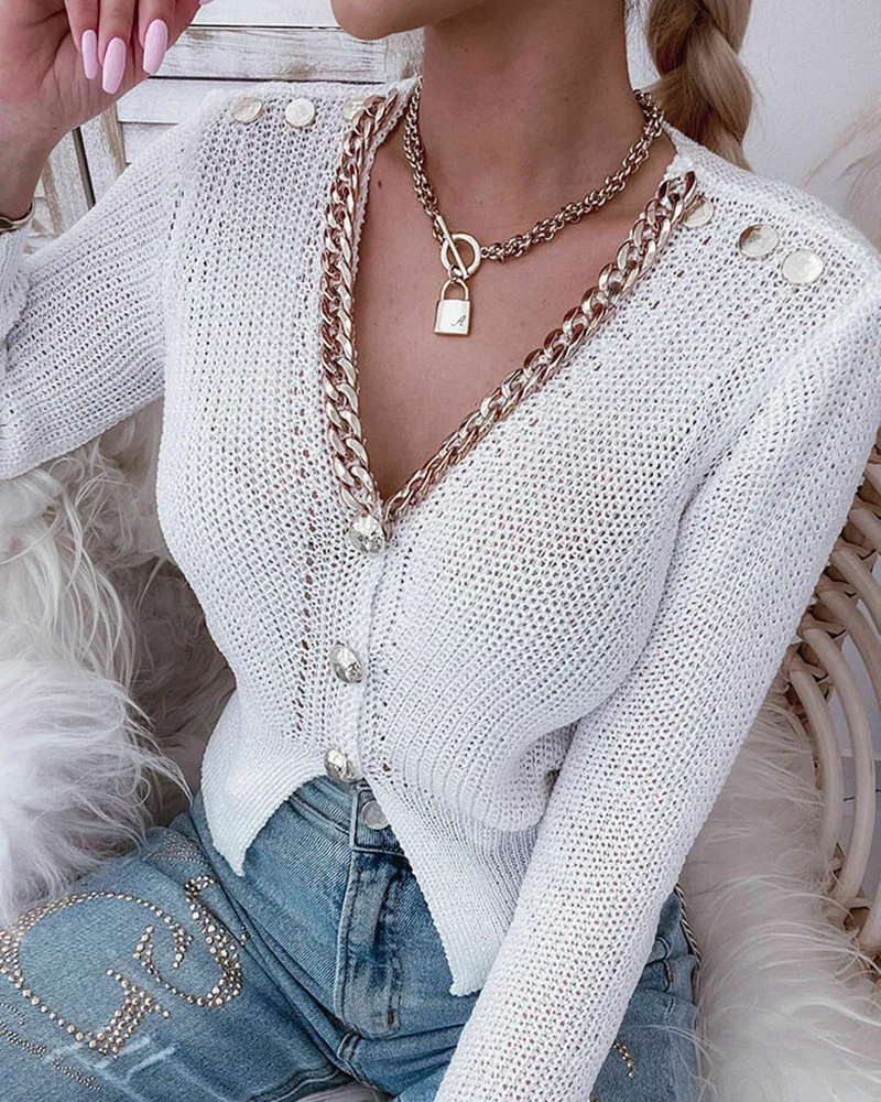 2024 Spring Summer New Women's Clothing Solid Color Single-Breasted V-neck Long-Sleeved Sweater
2024 Spring Summer New Women's Clothing Solid Color Single-Breasted V-neck Long-Sleeved Sweater