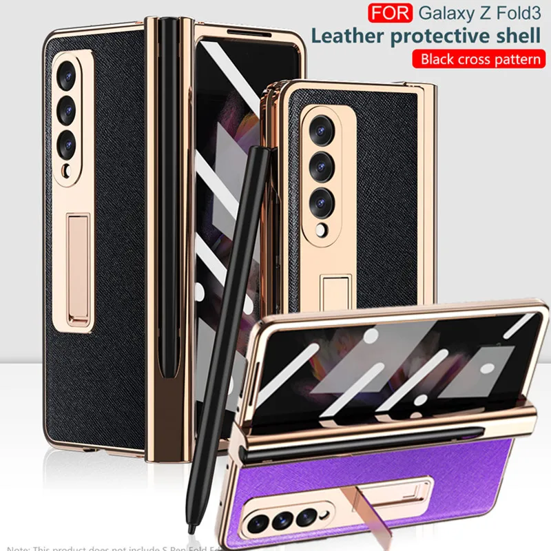 Eletroplated Hinged Cross Leather Case for Samsung Galaxy Z Fold 3 S-Pen Slot Stand Holder Full Armor Hard Tempered Glass Cover
Eletroplated Hinged Cross Leather Case for Samsung Galaxy Z Fold 3 S-Pen Slot Stand Holder Full Armor Hard Tempered Glass Cover