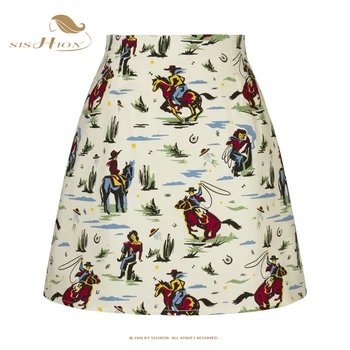 Saia Midi de Brim Vintage Feminina: O Estilo Atemporal Que Complementa Qualquer Look 8 SISHION Cotton Fashion 50s 60s Retro Rockabilly Vintage Short Skirt SS0008 Beige West Cowboy Printed Women Summer Mini Skirts