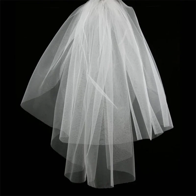 

Wholesale White Ivory Tulle Cheap Wedding veil Two layers with Comb Cheap Bridal Veils Boda largos Welon Voile De La Mariée