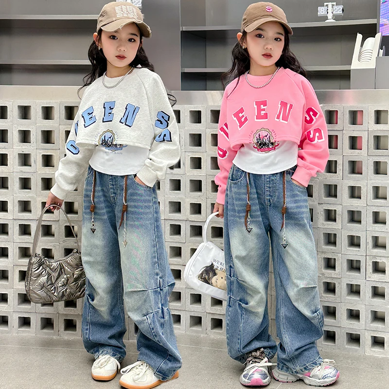 

teen girls clothing sets short Hoodie vest cargo jeans 3pcs junior kids Casual Denim suit child clothes outfits vetement fille