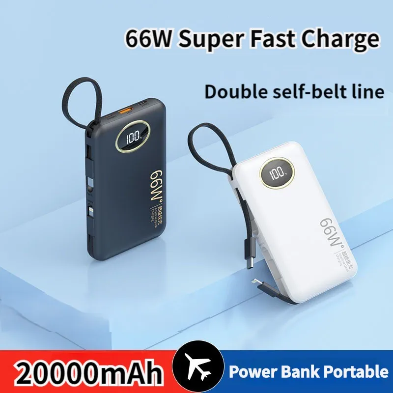 

20000mAh Power Bank Portable Fast Charging Powerbank Built-In USB C Cable External Battery Charger For iPhone 14 Samsung Xiaomi