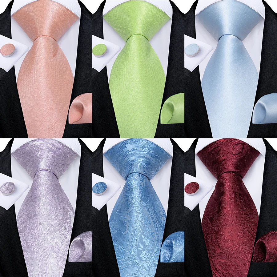 

2023 New Solid Men's Tie Set for Wedding Party Groomsman Pink White Purple Accessories Necktie Handekerchief Cufflinks Gift