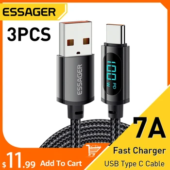 Essager 3PCS 7A USB 타입 C 케이블 디스플레이 PD 100W 빠른 충전 USB 데이터 코드 삼성 명예 70 Pro Oneplus 충전기 와이어