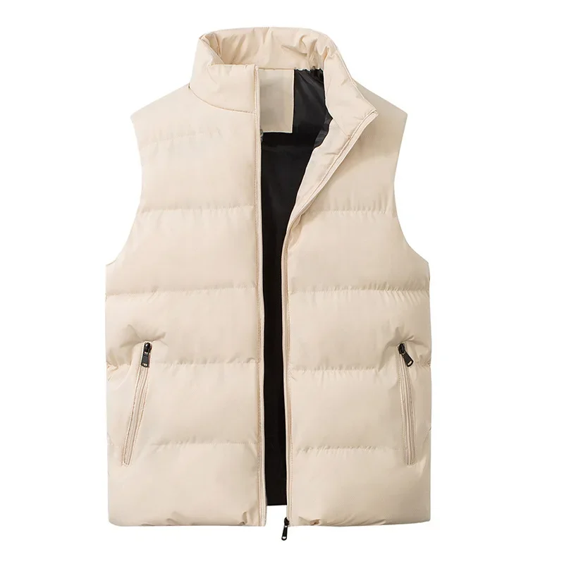 

Men Sleeveless Winter Puffy Lightweight Khaki Zip Up Stand Collar Vests Cotton Quilted Jackets Outerwear Vest Plus Size 4xl 5xl