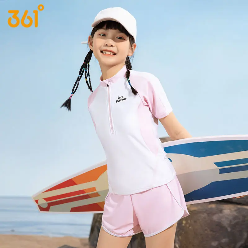 

361Girl Two Pieces Sun Protection WaterProof Athletic Surfing Beach Swim Shirt+Trunks Kids UPF50+Quick-Drying Bathing Rash Guard