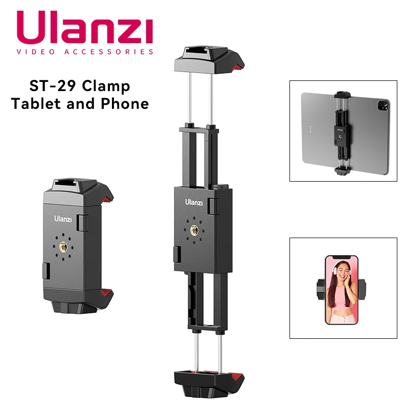 

Ulanzi ST-29 Tripod Mount Universal for Tablet and Phone Holder With Cold Shoe Support Horizontal and Vertical Shooting