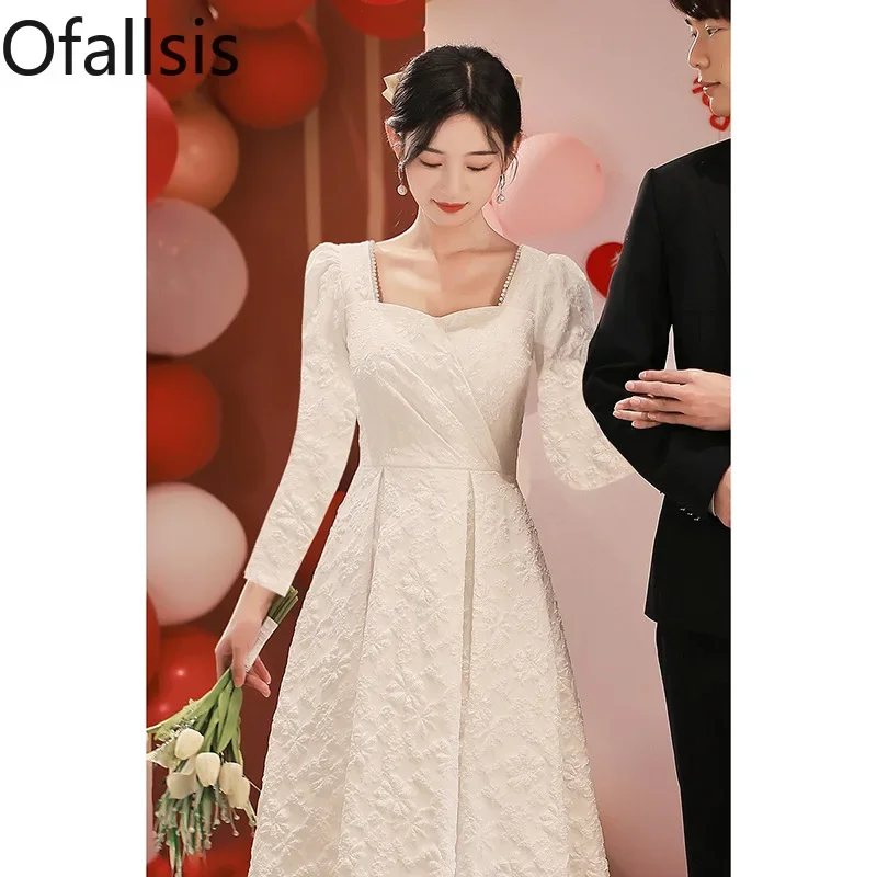 Ofallsis French Square Neck Long Sleeve Engagement Dress 2023 Autumn New Elegant White Bride Toast Registration Dresses Female
Ofallsis French Square Neck Long Sleeve Engagement Dress 2023 Autumn New Elegant White Bride Toast Registration Dresses Female
