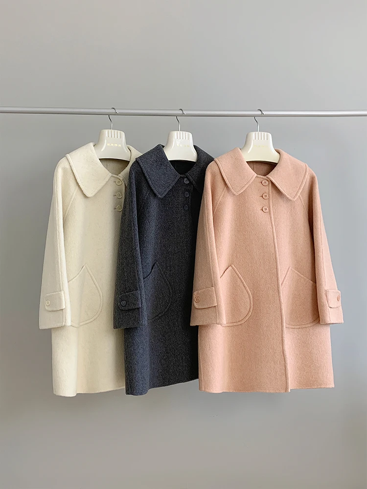 Baby Pocket, Doll Neck, Double sided Fleece Coat, Women's Mid length, Korean Style, Autumn and Winter Youth Design
Baby Pocket, Doll Neck, Double sided Fleece Coat, Women's Mid length, Korean Style, Autumn and Winter Youth Design