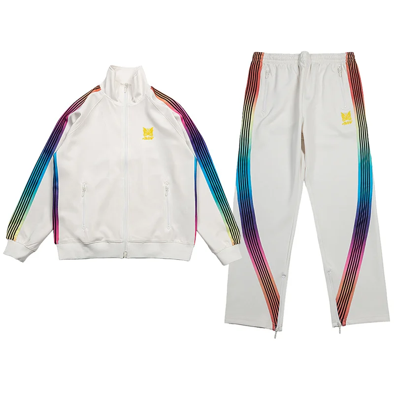 AWGE Rainbow Stripe Needles High Quality 1:1 Jacket Mens Womens Butterfly Embroidery Zip Casual Loose Street Hip Hop Jacket
AWGE Rainbow Stripe Needles High Quality 1:1 Jacket Mens Womens Butterfly Embroidery Zip Casual Loose Street Hip Hop Jacket