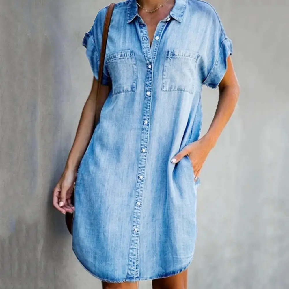 Ladies Dress Button Pocket Short Sleeve Women Dress Lapel Single-breasted Side Split Women Dress Female Clothes Daily Wear
Ladies Dress Button Pocket Short Sleeve Women Dress Lapel Single-breasted Side Split Women Dress Female Clothes Daily Wear