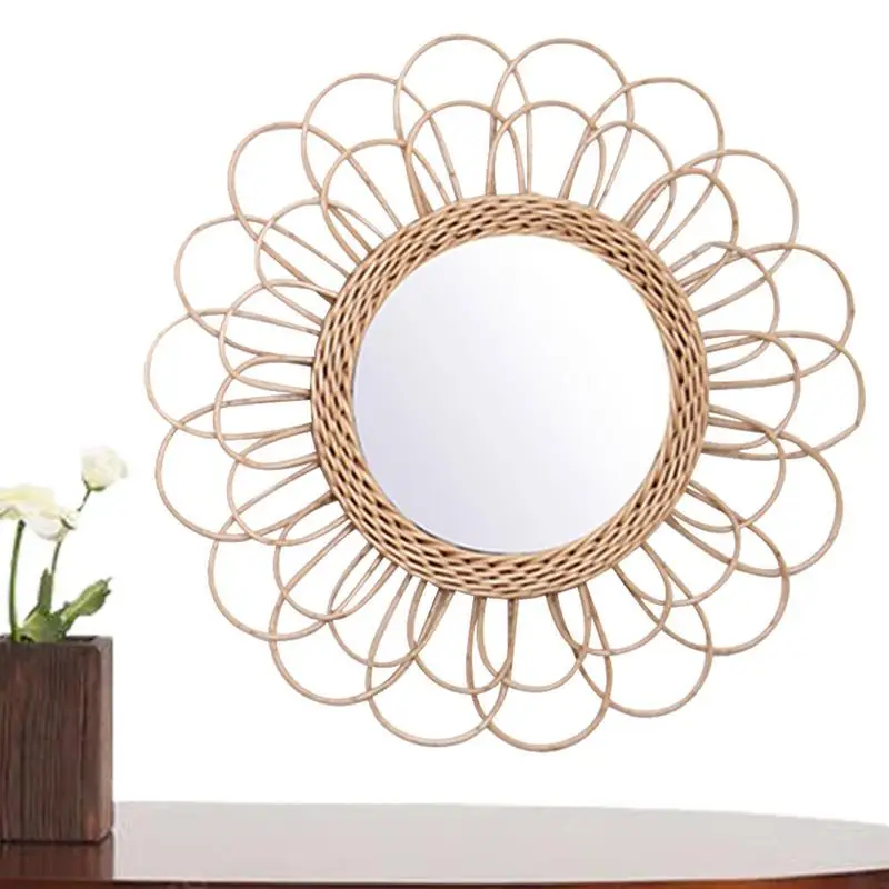 

Natural Rattan Art Decorative Makeup Mirror Dressing Wall Hanging Wicker Mirrors