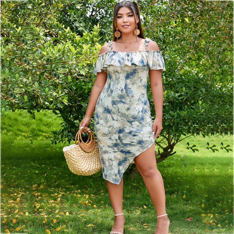 Women Sexy Ruffle Cold Shoulder Bodycon Midi Pencil Dress Print Split Asymmetrical Hem Sundress
Women Sexy Ruffle Cold Shoulder Bodycon Midi Pencil Dress Print Split Asymmetrical Hem Sundress
