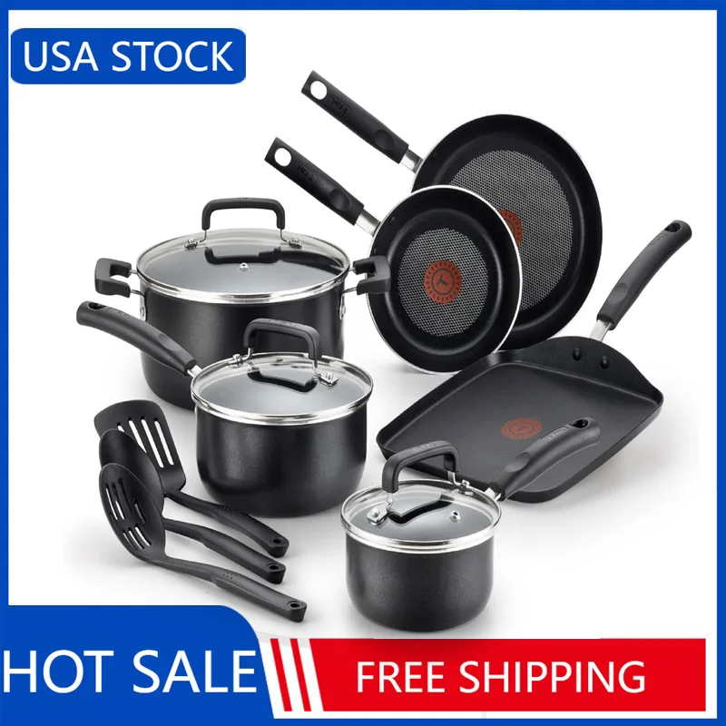 T-fal Signature Nonstick Cookware Set 12 Piece Pots and Pans, Dishwasher Safe Black
T-fal Signature Nonstick Cookware Set 12 Piece Pots and Pans, Dishwasher Safe Black