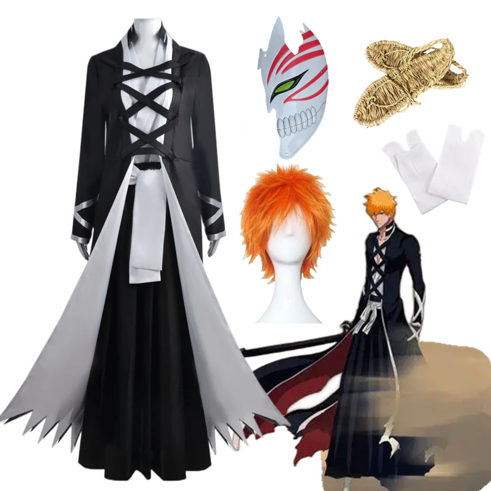 

Anime Bleach Costume Kurosaki Ichigo Cosplay Thousand-Year Blood War Wig Black Shinigami Attire Outfit Uniform Halloween Men Clo