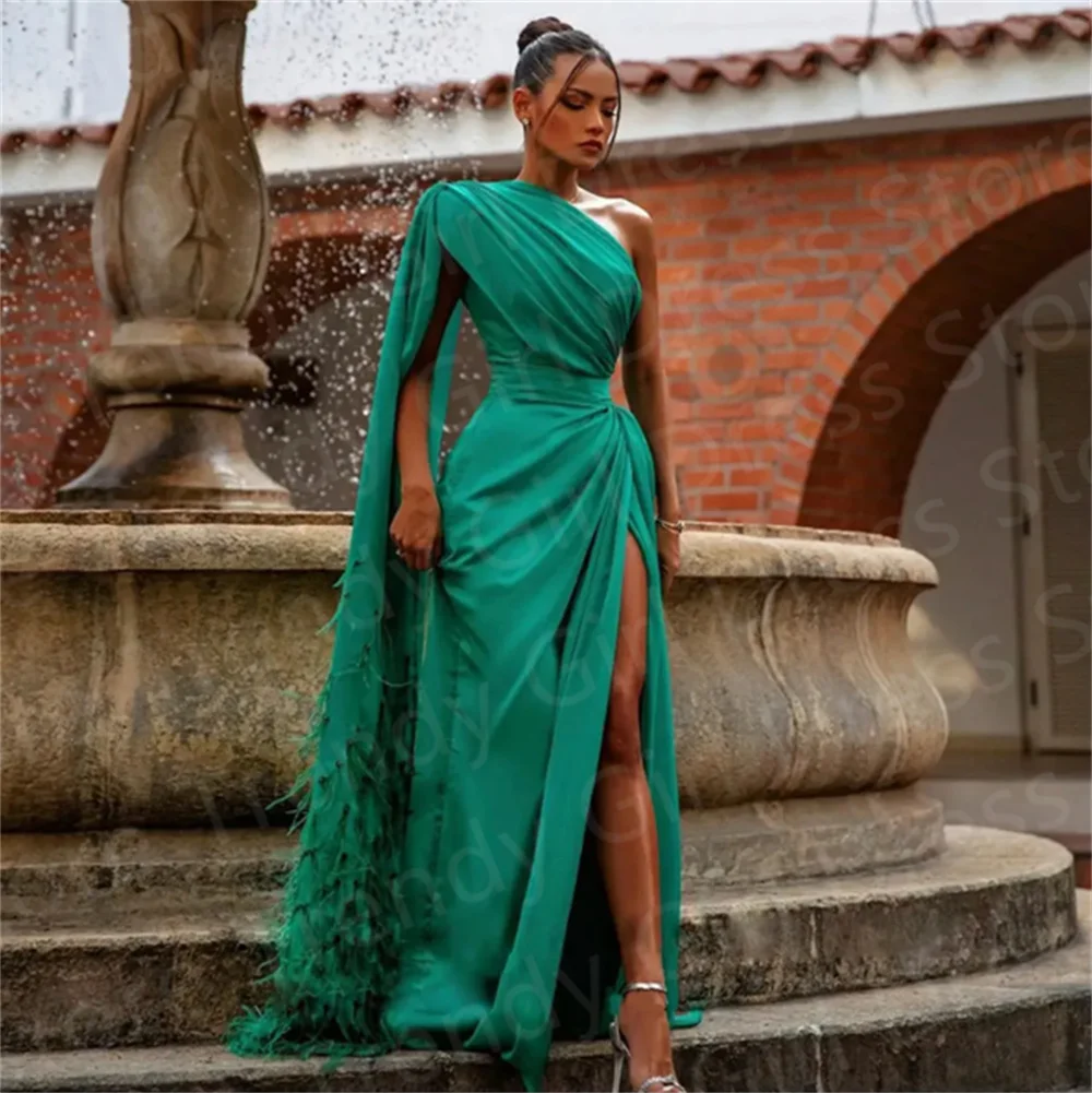 Hunter Green Mermaid Prom Dresses One Shoulder Feather Evening Gown Pleats Side Split Saudi Arabia Party Dresses فساتين الحفلات
Hunter Green Mermaid Prom Dresses One Shoulder Feather Evening Gown Pleats Side Split Saudi Arabia Party Dresses فساتين الحفلات