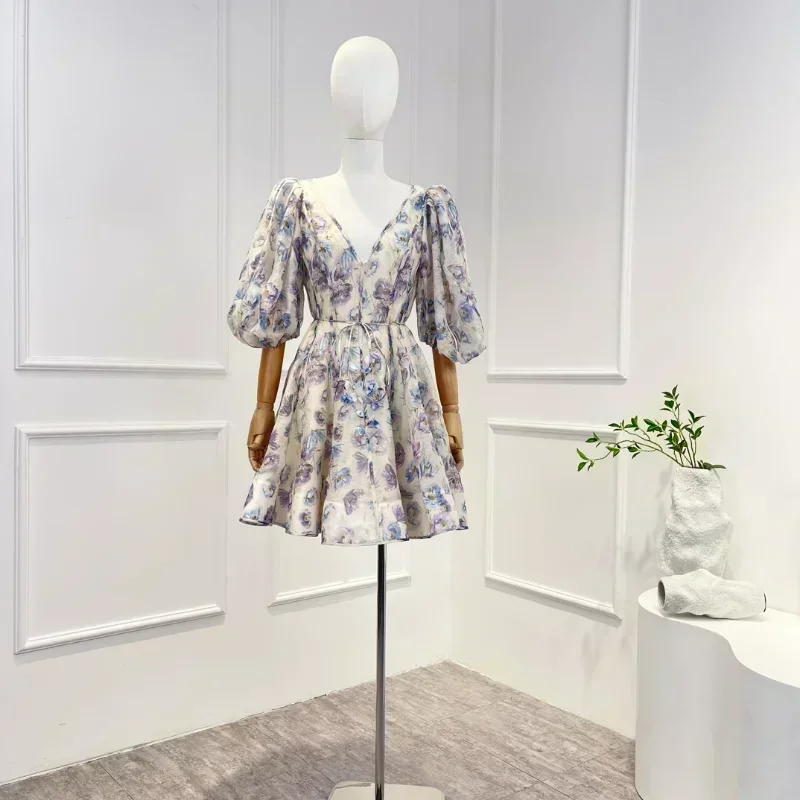 2023 High Quality Spring Summer Linen Silk Vintage New Appliques Half Lantern Sleeve Floral Printing Belt Woman Mini Dress
2023 High Quality Spring Summer Linen Silk Vintage New Appliques Half Lantern Sleeve Floral Printing Belt Woman Mini Dress