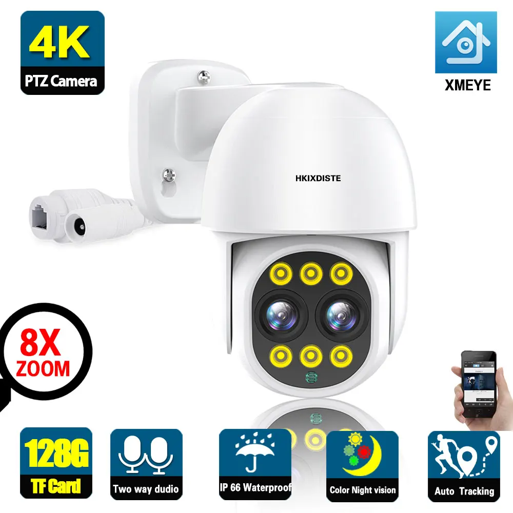 4K 8MP HD Dual Lens POE IP Security Camera 8X Zoom Outdoor Auto Tracking PTZ CCTV Video Surveillance Camera Color Night Vision
4K 8MP HD Dual Lens POE IP Security Camera 8X Zoom Outdoor Auto Tracking PTZ CCTV Video Surveillance Camera Color Night Vision