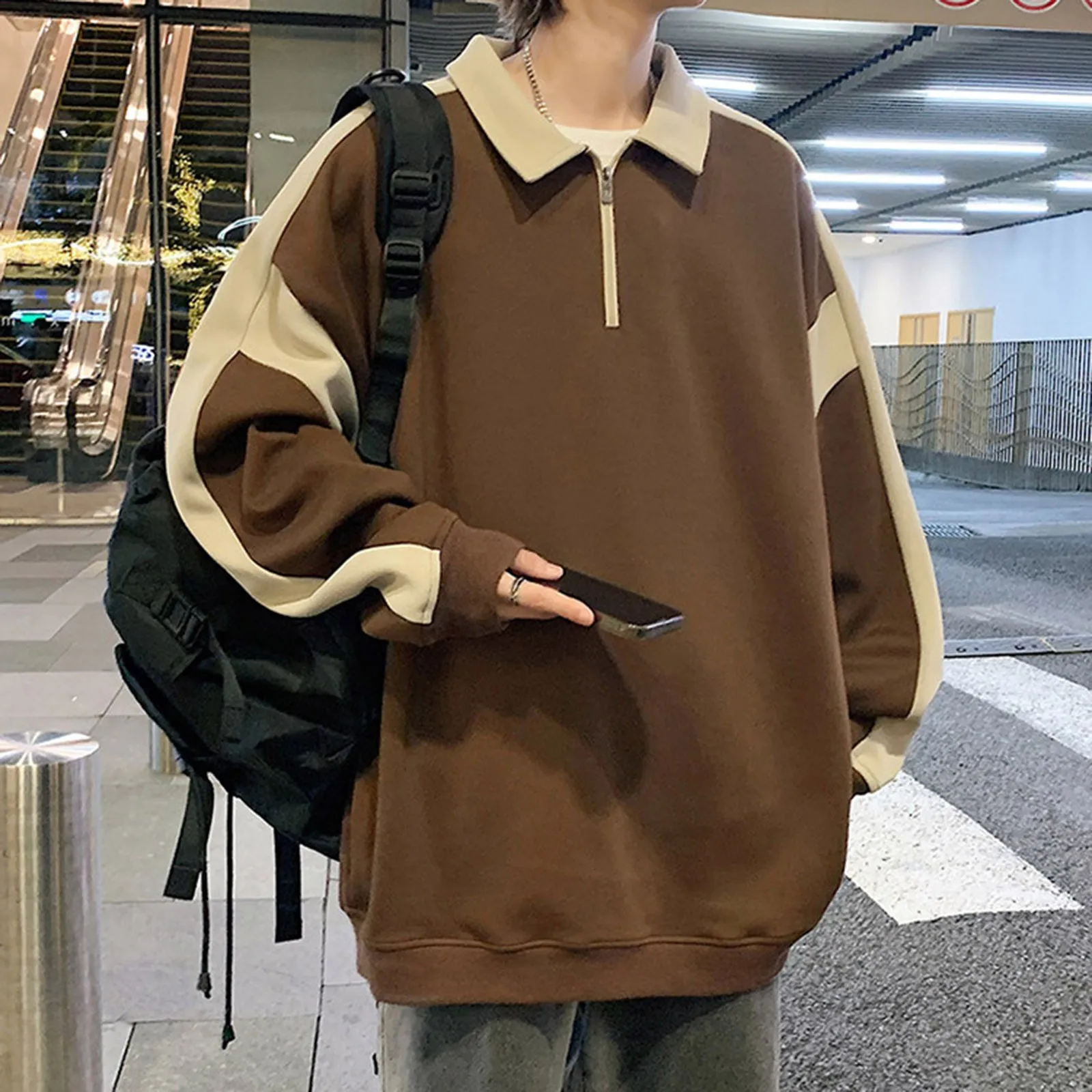 Korea Style Male Solid Color Contrast Sweatshirt Loose Sleeved Lapel Raglan Outwear Pullover Autumn And Winter Sweater
Korea Style Male Solid Color Contrast Sweatshirt Loose Sleeved Lapel Raglan Outwear Pullover Autumn And Winter Sweater