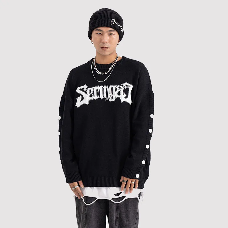 All Match Hip Hop Men's Pullover Sweater Fashion New High Street Loose Sweater Letter Button Oversized Unisex Knit Pullover Male
All Match Hip Hop Men's Pullover Sweater Fashion New High Street Loose Sweater Letter Button Oversized Unisex Knit Pullover Male