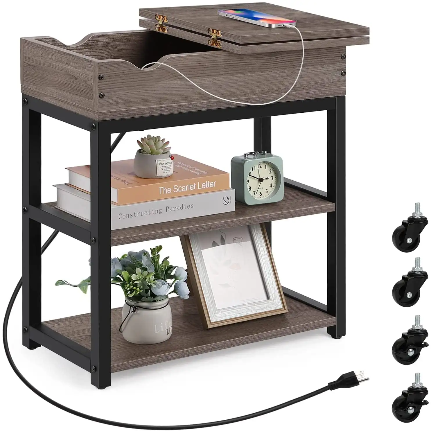 Western Home Nightstand Narrow End Table with Storage with Build-In Fast Charging Station with USB Ports in Rustic Gray Wood
Western Home Nightstand Narrow End Table with Storage with Build-In Fast Charging Station with USB Ports in Rustic Gray Wood