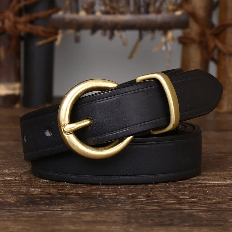 

2.4CM Thick Cowhide Copper Buckle Ladies Genuine Leather Casual Jeans Belt Women High Quality Retro Luxury Female Waistband