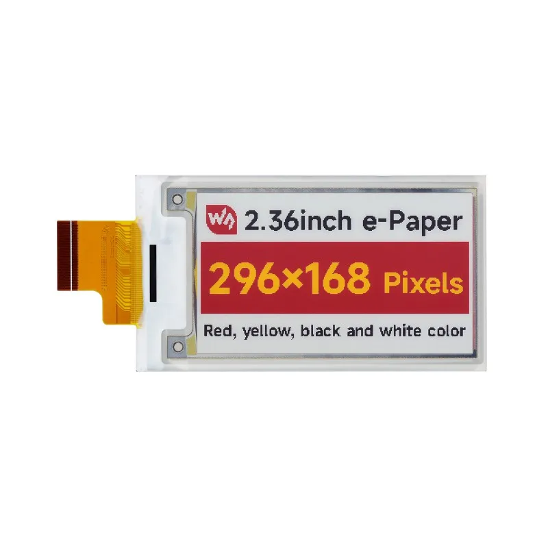 2,36 дюймовый дисплей E-Paper (G), 296 × 168, красный/желтый/черный/белый, низкая мощность, широкий угол обзора
2,36 дюймовый дисплей E-Paper (G), 296 × 168, красный/желтый/черный/белый, низкая мощность, широкий угол обзора