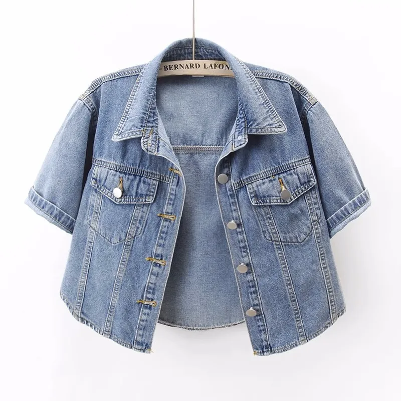 Spring Summer Thin Vintage Blue Half Sleeve Denim Jacket Women Slim Short Cowboy Outerwear Korean Big Pocket Jeans Jacket Female
Spring Summer Thin Vintage Blue Half Sleeve Denim Jacket Women Slim Short Cowboy Outerwear Korean Big Pocket Jeans Jacket Female
