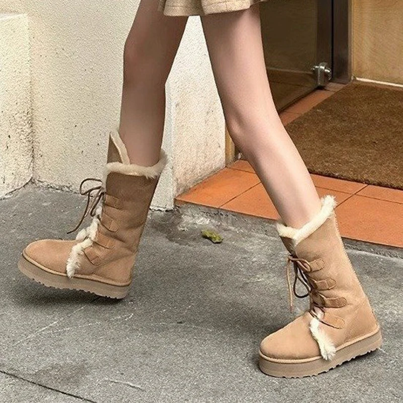 Platform Women Fur Shoes Warm Flats Mid Calf Boots Fashion Winter Warm Short Plush Lace-up Flat with Outdoors Women Snow Boots
Platform Women Fur Shoes Warm Flats Mid Calf Boots Fashion Winter Warm Short Plush Lace-up Flat with Outdoors Women Snow Boots