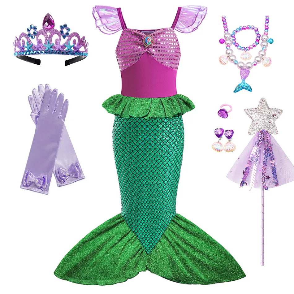 

Disney Ariel Little Mermaid Princess Dress For Girls Short Sleeve Tulle Cosplay Costume Children Carnival Birthday Party Clothes