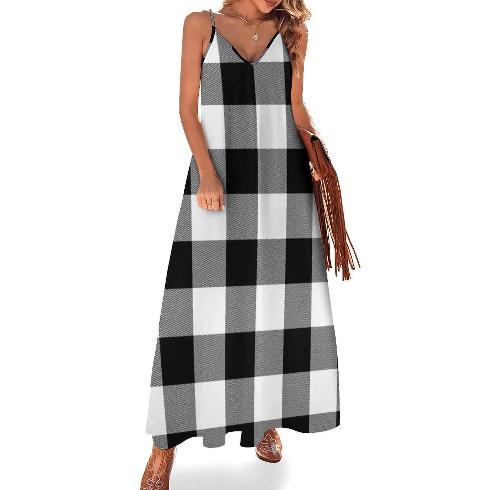 

Buffalo Check Black And White Plaid Wide Stripes Sleeveless Dress Dress for pregnant women evening dress