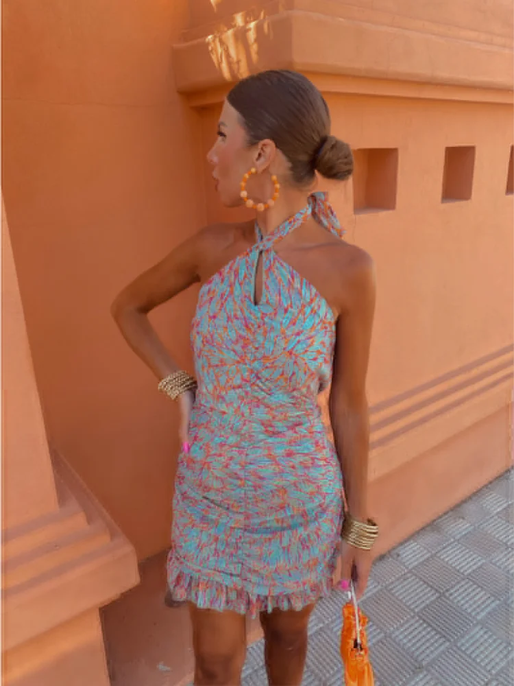 Halter Printed Pleated Short Dress For Women Fashion Backless Sleeveless Mini Dresses Summer 2024 Female Party Evening Vestidos
Halter Printed Pleated Short Dress For Women Fashion Backless Sleeveless Mini Dresses Summer 2024 Female Party Evening Vestidos