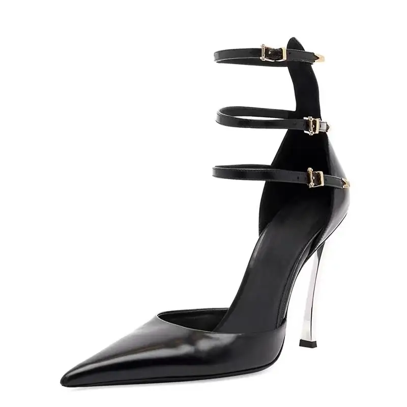 Women's new metal thin heel pointed patent leather hollow shallow sandals with thin straps and buckles sexy fashion single shoes
Women's new metal thin heel pointed patent leather hollow shallow sandals with thin straps and buckles sexy fashion single shoes