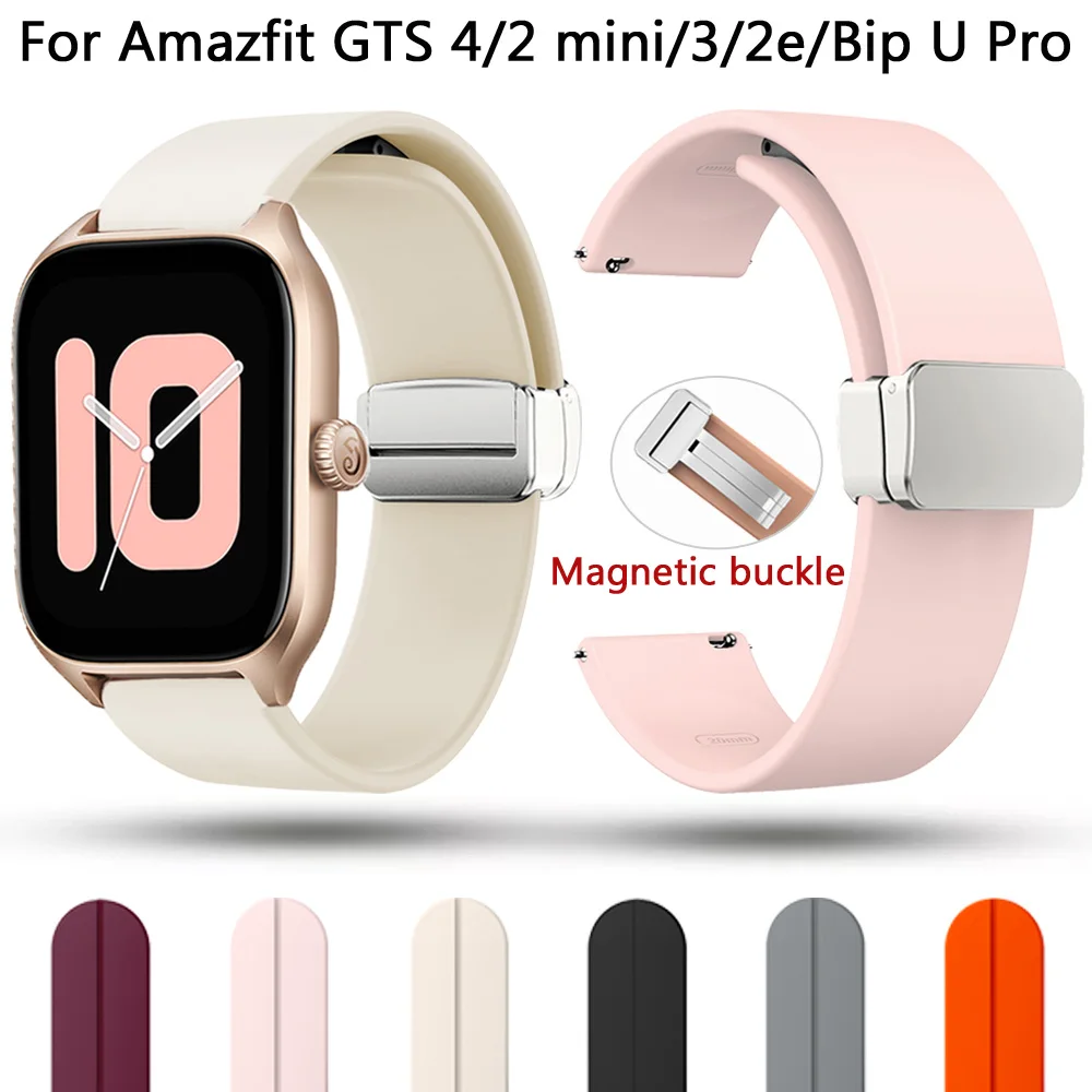

20mm Band For Huami Amazfit GTS2 GTS4 Mini Silicone Wrist Strap For Amazfit Bip U 3 Pro GTS 4 2 2E 3 Magnetic Bracelet Watchband