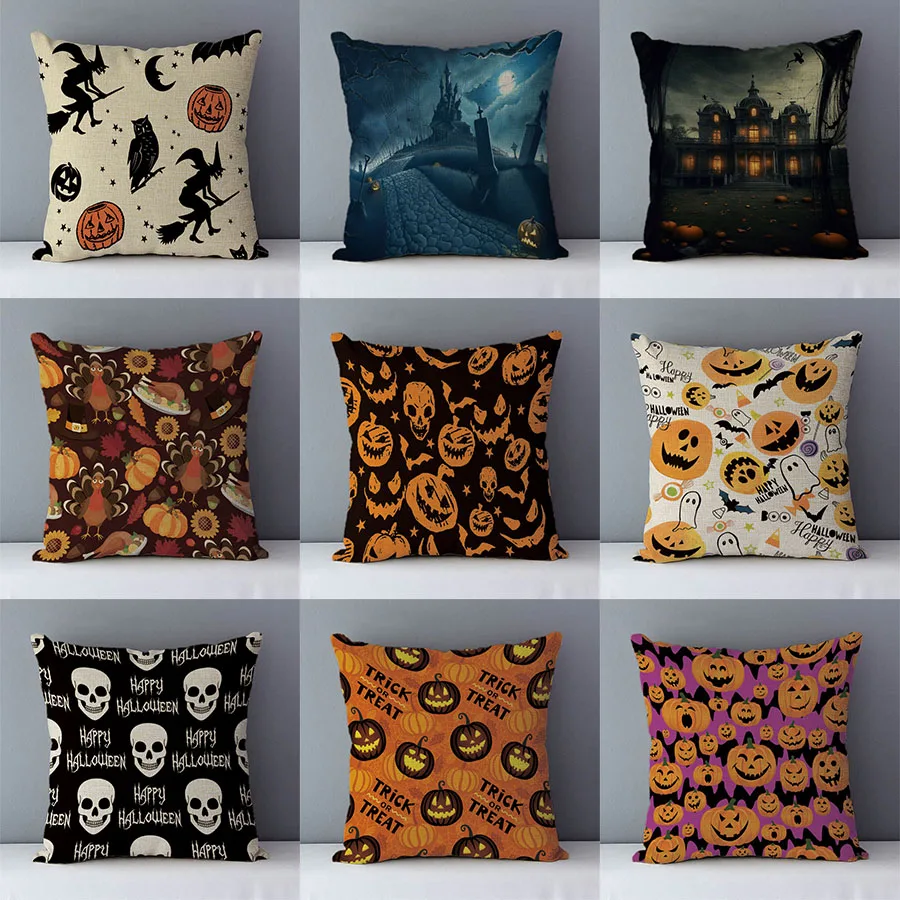 

Cushion Cover Happy Halloween Trick Or Treat Pumpkin Bat Wizard Ghost Halloween Decor Throw Pillowcase Ornament Home Party Gift