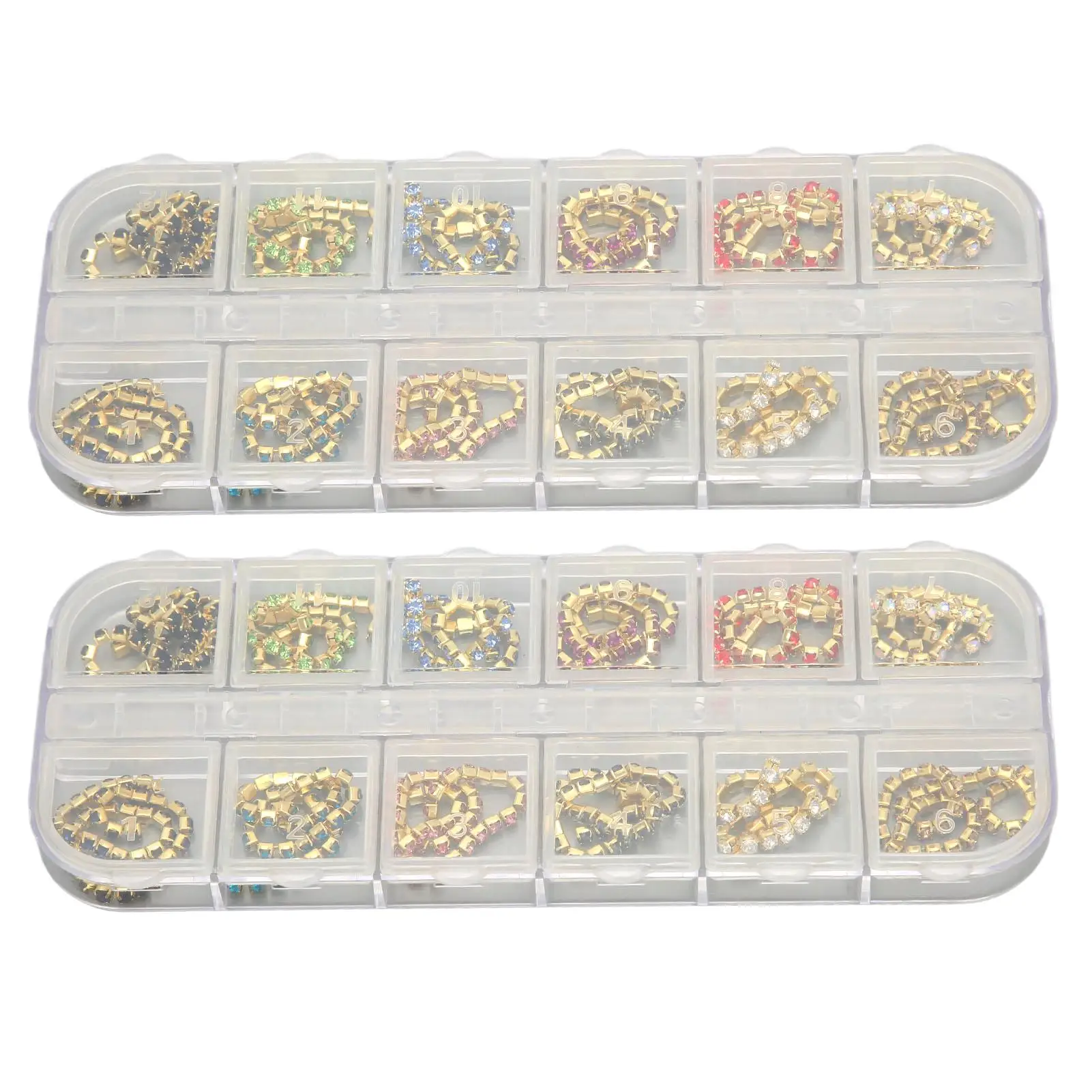 2mm Gold Chain White Flat Bottom Rhinestones 12 Grids Nail Art Jewelry
2mm Gold Chain White Flat Bottom Rhinestones 12 Grids Nail Art Jewelry