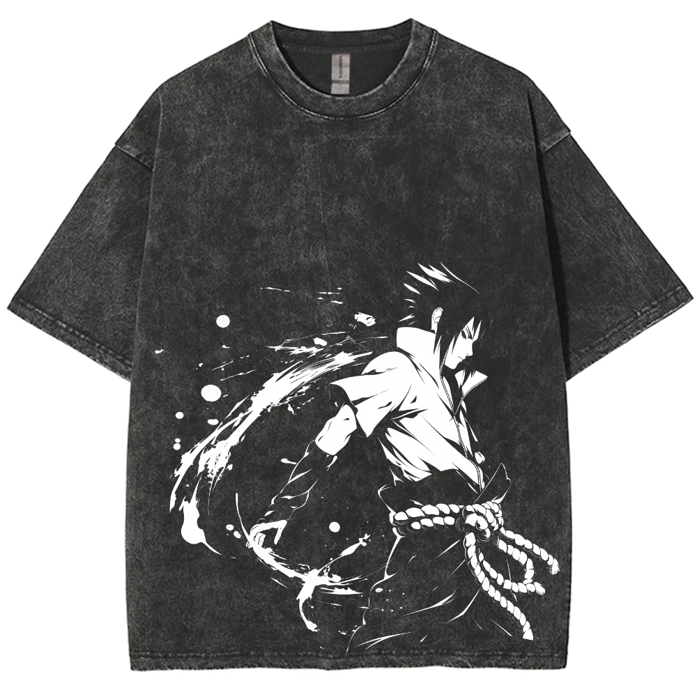 

Anime Acid Washed Tshirt, manga character Graphic Print, Black Tshirt Oversized Streetwear Vintage T-Shirts For Men Women's Tops