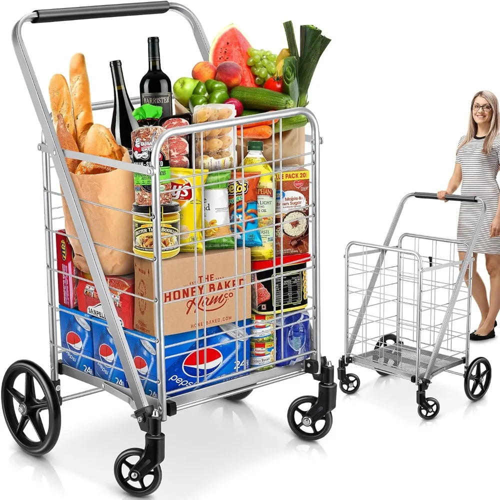 Large Folding Shopping Cart - Grocery Utility Cart with Swivel Wheels for Types of Ground Rolling Cart for Multiple
Large Folding Shopping Cart - Grocery Utility Cart with Swivel Wheels for Types of Ground Rolling Cart for Multiple