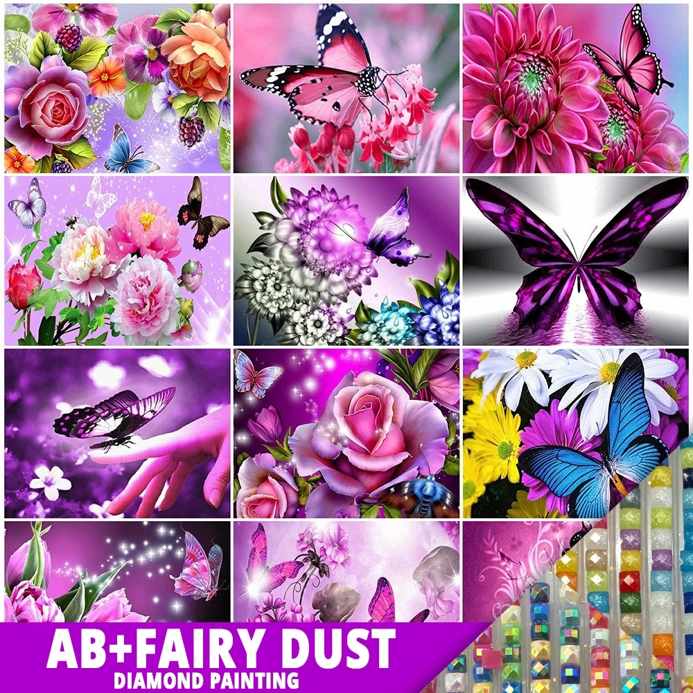 

Алмазная живопись с пылью AB, 5D Вышивка с изображением животных, бабочек, вышивка крестиком, мозаика с цветами, Декор для дома, полное сверление, «сделай сам»